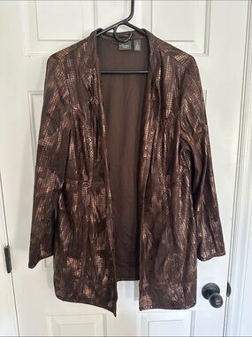 Chico’s Brown Metallic Open-Front Blazer